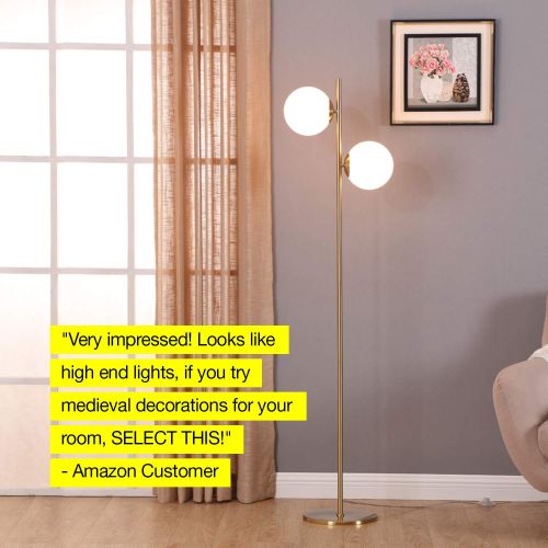  Brightech Sphere LED Floor Lamp Contemporary Modern Frosted Glass Globe Lamp with Two Lights- Tall Pole Standing Uplight Lamp for Living Room, Den, Office, Bedroom- Bulbs Included