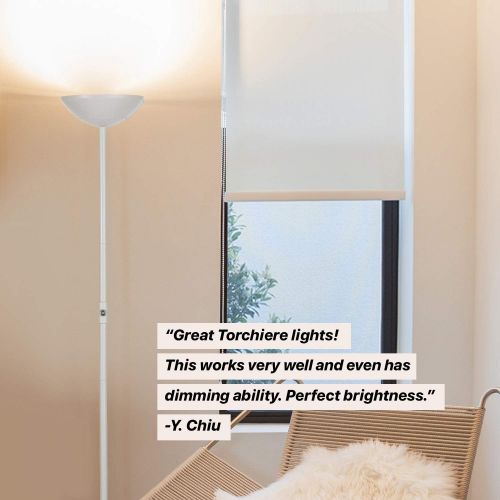  Brightech SkyLite LED Torchiere Floor Lamp  Bright, High Lumen Uplight for Reading In Living Rooms & Offices - 3 Way Dimmable to 30% Brightness - Tall Standing Pole Light - White