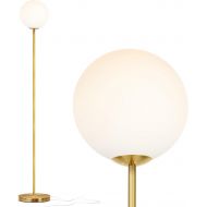Brightech Luna - Frosted Glass Globe LED Floor Lamp - Mid Century Modern, Standing Lamp for Living Rooms - Tall Pole Light for Bedroom & Office - with LED Bulb - Antique Brass