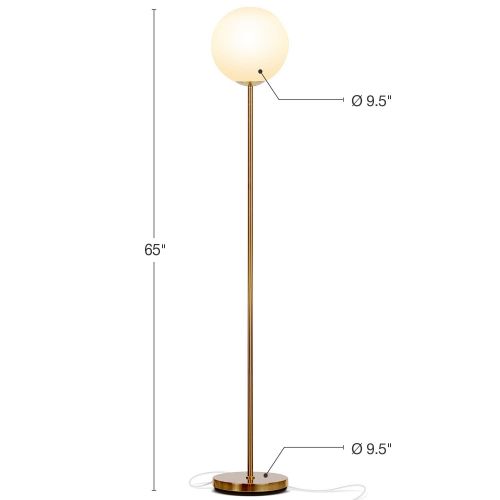  Brightech Luna - Frosted Glass Globe LED Floor Lamp - Mid Century Modern, Standing Lamp for Living Rooms - Tall Pole Light for Bedroom & Office - with LED Bulb - Antique Brass