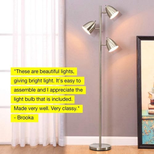  Brightech Jacob - LED Reading and Floor Lamp for Living Rooms & Bedrooms - Classy, Mid Century Modern Adjustable 3 Light Tree - Standing Tall Pole Lamp with 3 LED Bulbs - Satin Nic