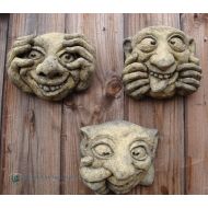 BrighthelmStone Set of 3 gargoyle funny face stone garden wall plaques Bogies 