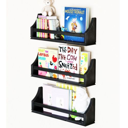  Brightmaison Set of 3 Stylish Baby Nursery Room Wall Shelf 20 Inch Sturdy Birch Wood (black)