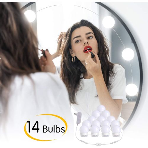  [아마존 핫딜]  [아마존핫딜]Brightown Hollywood DIY LED Vanity Lights Strip Kit with 14 Dimmable Light Bulbs for Dressing Mirror & Makeup Table Mirror, Plug in Vanity Mirror Lights with Power Supply, White (No Mirror I