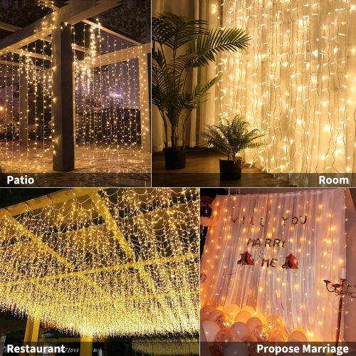  [아마존 핫딜]  [아마존핫딜]Brightown 10 Ft Window Curtain Icicle String Lights with Remote & Timer, 300 LED Fairy Twinkle Lights with 8 Modes Fits for Bedroom Wedding Party Backdrop Outdoor Indoor Wall Decor