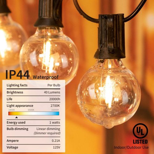  [아마존 핫딜] [아마존핫딜]Brightown 2 Pack 25Ft. LED G40 Outdoor Patio String Lights with 25 Shatterproof LED Clear Globe Bulbs, Warm White Ambience Indoor & Outdoor Lights for Patio Garden Backyard Bistro Pergola Te