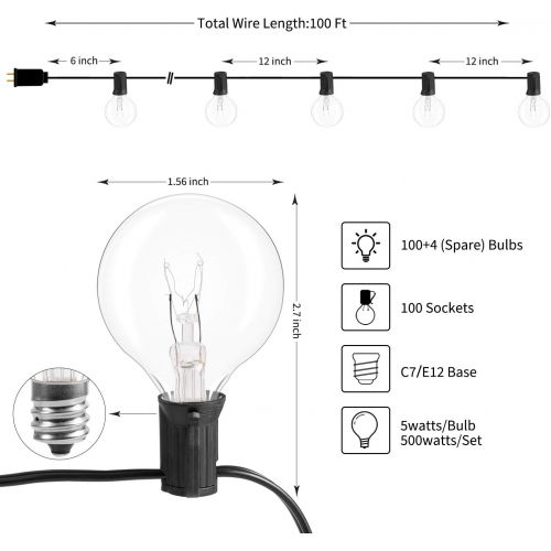  [아마존핫딜][아마존 핫딜] Brightown Globe String Lights with G40 Clear Bulbs- UL Listed for Commercial Use, Retro Indoor/Outdoor 100Ft String Lights for Patio Backyard Garden Porch Pergola Market Bistro Umbrella Tent