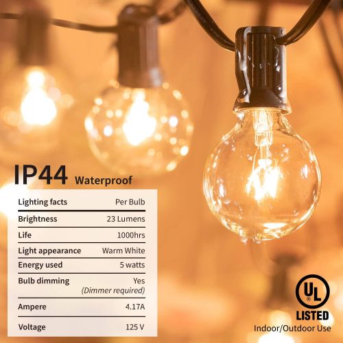  [아마존핫딜][아마존 핫딜] Brightown Globe String Lights with G40 Clear Bulbs- UL Listed for Commercial Use, Retro Indoor/Outdoor 100Ft String Lights for Patio Backyard Garden Porch Pergola Market Bistro Umbrella Tent