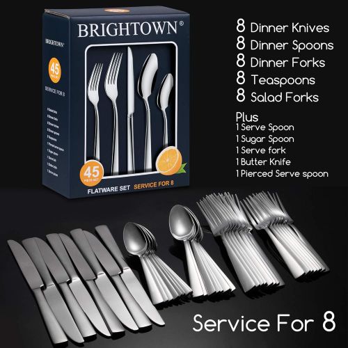  [아마존핫딜][아마존 핫딜] Brightown 45-Piece Silverware Flatware Cutlery Set in Ergonomic Design Size and Weight, Durable Stainless Steel Tableware Service for 8, Dishwasher Safe