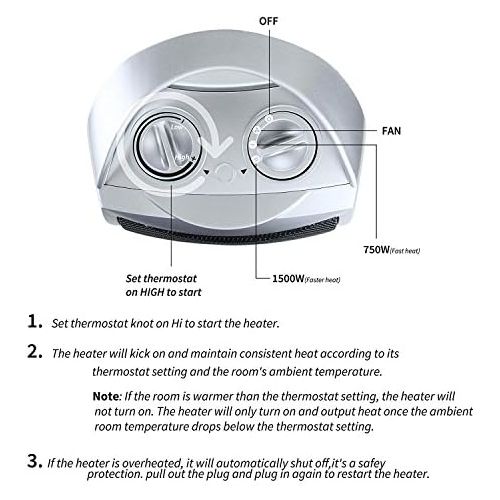  [아마존베스트]Brightown 750W/1500W Ceramic Space Heater, Electric Portable Room Heater with Adjustable Thermostat and overheat protection for Home Bedroom or Office, ETL Listed