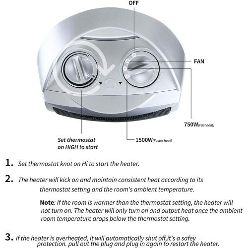  [아마존베스트]Brightown 750W/1500W Ceramic Space Heater, Electric Portable Room Heater with Adjustable Thermostat and overheat protection for Home Bedroom or Office, ETL Listed