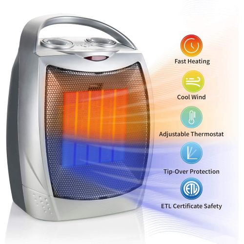  [아마존베스트]Brightown 750W/1500W Ceramic Space Heater, Electric Portable Room Heater with Adjustable Thermostat and overheat protection for Home Bedroom or Office, ETL Listed