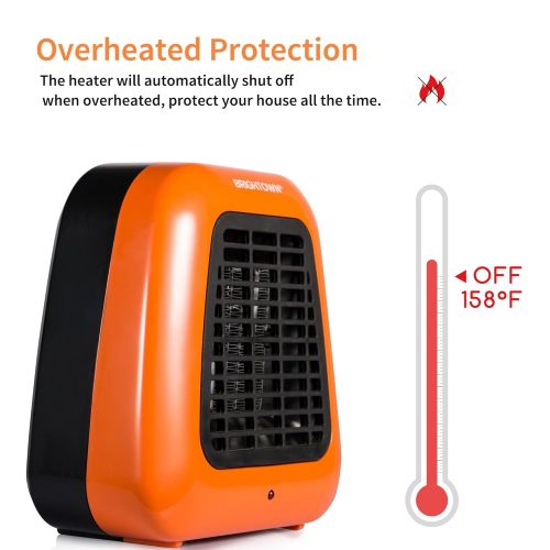  Brightown Mini Desk Heater, 400W Low Wattage Personal Ceramic Heater with Tip-Over Protection for Office Table Indoors, Compact, Orange