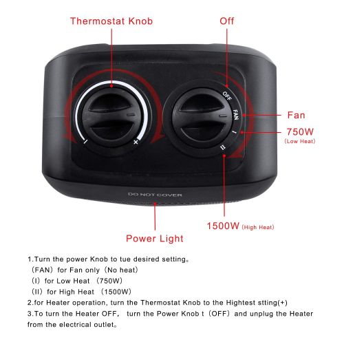  Brightown Portable Space Heater Indoor, 1500W/750W Electric Ceramic Heater with Thermostat, Heat Up 200 sq. Ft in Minutes, Safe & Quiet for Office Home Room Floor Under Desk Deskto