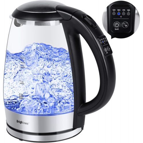  [아마존베스트]Brightown Electric Tea Kettle Temperature Control with 4 Colors Led Light Hot Water Glass Pot Variable Fast Heating Auto Shut off and Boil dry Protection (1.7L 1500W)