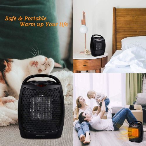  Brightown Portable Electric Space Heater 1500W/750W Personal Room Heater with Thermostat, Small Desk Ceramic Heater with Tip Over and Overheat Protection ETL Certified for Office Indoor Bedr