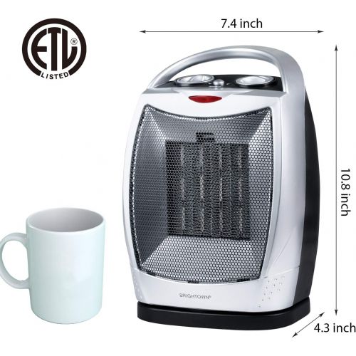  Brightown Portable Ceramic Space Heater 1500W/750W, 2 in 1 Oscillating Electric Room Heater with Tip Over and Overheat Protection, 200 Square Feet Fast Heating for Indoor Bedroom Office Desk