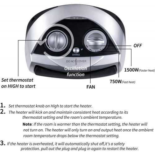  Brightown Portable Ceramic Space Heater 1500W/750W, 2 in 1 Oscillating Electric Room Heater with Tip Over and Overheat Protection, 200 Square Feet Fast Heating for Indoor Bedroom Office Desk