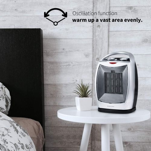  Brightown Portable Ceramic Space Heater 1500W/750W, 2 in 1 Oscillating Electric Room Heater with Tip Over and Overheat Protection, 200 Square Feet Fast Heating for Indoor Bedroom Office Desk