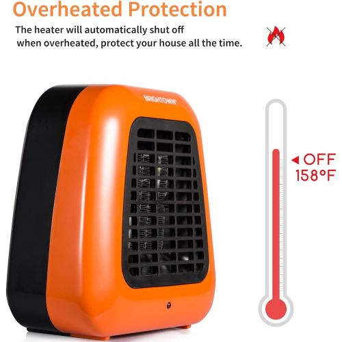 Brightown Mini Desk Heater, 400W Low Wattage Personal Ceramic Heater with Tip Over Protection for Office Table Indoors, Compact, Orange