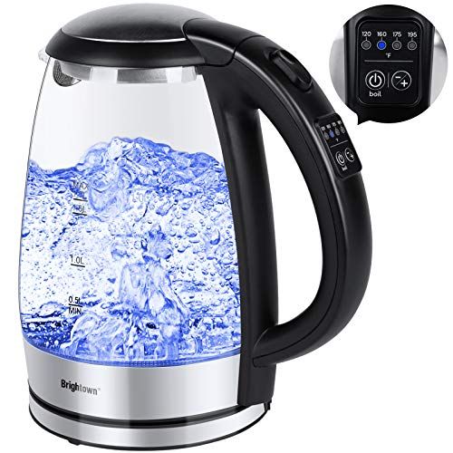  [아마존베스트]Brightown Electric Tea Kettle Temperature Control with 4 Colors Led Light Hot Water Glass Pot Variable Fast Heating Auto Shut off and Boil dry Protection (1.7L 1500W)