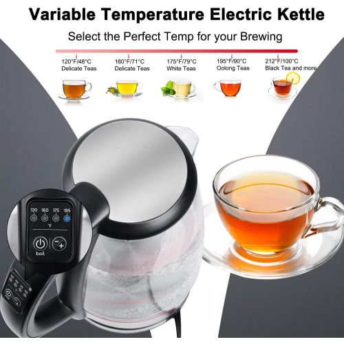  [아마존베스트]Brightown Electric Tea Kettle Temperature Control with 4 Colors Led Light Hot Water Glass Pot Variable Fast Heating Auto Shut off and Boil dry Protection (1.7L 1500W)