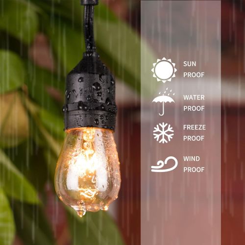  Brightown 48 Foot Outdoor String Lights, 11 Watt Dimmable S14 Incandescent Hanging lights, Weatherproof Vintage Edison lights for Patio Deck Backyard Bistro Cafe Market Pergola Garden Weddin