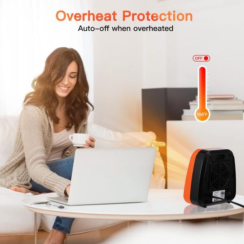  Brightown Mini Space Heater, 400W Low Wattage Personal Desk Heater with Tip Over Protection for Office Table Desk Indoors, Compact and Portable, Orange