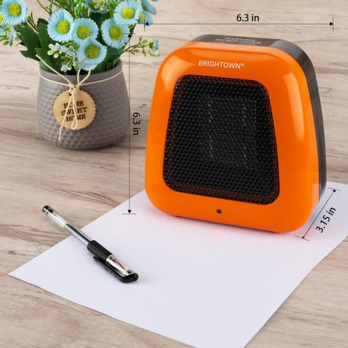  Brightown Mini Space Heater, 400W Low Wattage Personal Desk Heater with Tip Over Protection for Office Table Desk Indoors, Compact and Portable, Orange