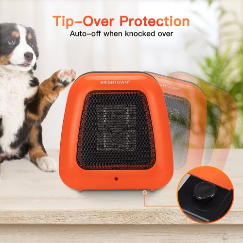  Brightown Mini Space Heater, 400W Low Wattage Personal Desk Heater with Tip Over Protection for Office Table Desk Indoors, Compact and Portable, Orange