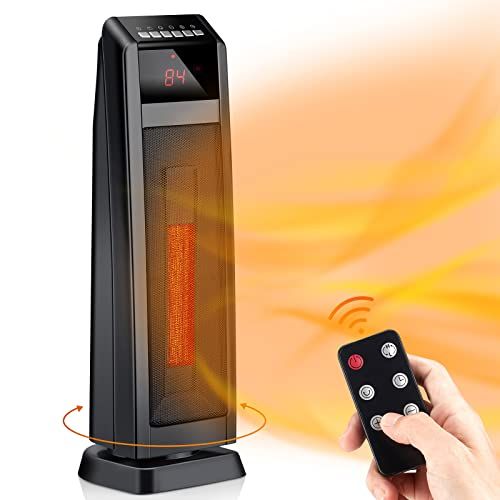  Brightown Ceramic Space Heater for Large Room, Portable Quiet Heater 1500W/900W with Remote Control & Built-in Timer, Thermostat, Overheat & Tip-Over Protection, Electric Rotating Heater for