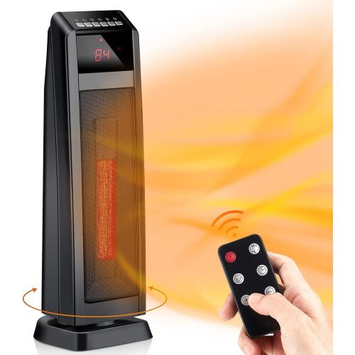  Brightown Ceramic Space Heater for Large Room, Portable Quiet Heater 1500W/900W with Remote Control & Built-in Timer, Thermostat, Overheat & Tip-Over Protection, Electric Rotating Heater for