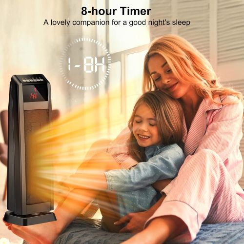  Brightown Ceramic Space Heater for Large Room, Portable Quiet Heater 1500W/900W with Remote Control & Built-in Timer, Thermostat, Overheat & Tip-Over Protection, Electric Rotating Heater for