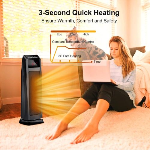  Brightown Ceramic Space Heater for Large Room, Portable Quiet Heater 1500W/900W with Remote Control & Built-in Timer, Thermostat, Overheat & Tip-Over Protection, Electric Rotating Heater for