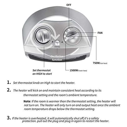  Brightown Portable Ceramic Space Heater 1500W/750W, 2 in 1 Oscillating Electric Room Heater with Tip Over and Overheat Protection, 200 Square Feet Fast Heating for Indoor Bedroom O