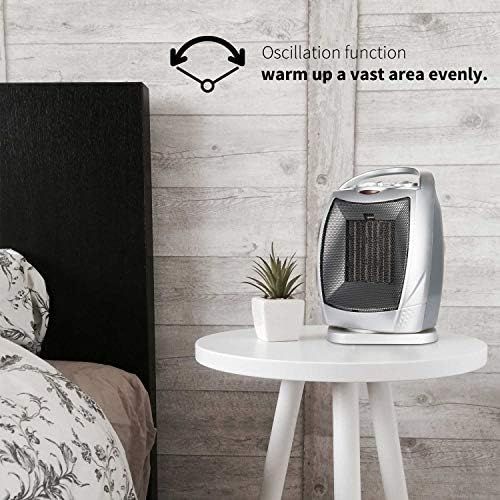  Brightown Portable Ceramic Space Heater 1500W/750W, 2 in 1 Oscillating Electric Room Heater with Tip Over and Overheat Protection, 200 Square Feet Fast Heating for Indoor Bedroom O