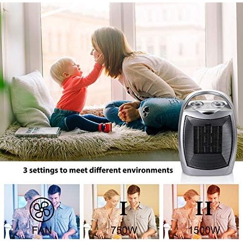  Brightown Portable Electric Space Heater 1500W/750W Personal Room Heater with Thermostat, Small Desk Ceramic Heater with Tip Over and Overheat Protection ETL Certified for Office Indoor Bedr