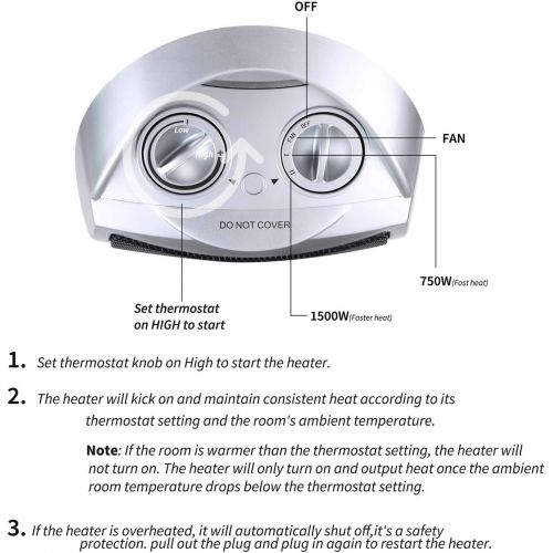  Brightown Portable Electric Space Heater 1500W/750W Personal Room Heater with Thermostat, Small Desk Ceramic Heater with Tip Over and Overheat Protection ETL Certified for Office Indoor Bedr