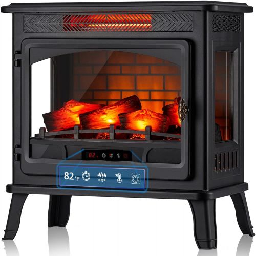  Brightown Electric Fireplace Infrared Heater 3D Freestanding Fireplace Stove Heater with Remote Control, Timer, Adjustable Flame Effect, Upgraded Safety Protection 24 Portable Space Heater -