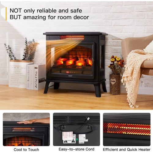  Brightown Electric Fireplace Infrared Heater 3D Freestanding Fireplace Stove Heater with Remote Control, Timer, Adjustable Flame Effect, Upgraded Safety Protection 24 Portable Space Heater -