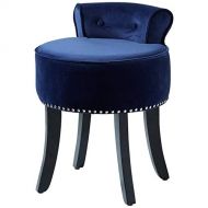 Brika Home Velvet Tufted Vanity Stool in Navy Blue