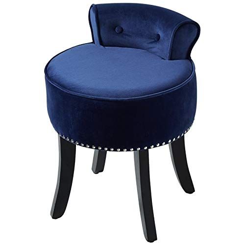  Brika Home Velvet Tufted Vanity Stool in Navy Blue