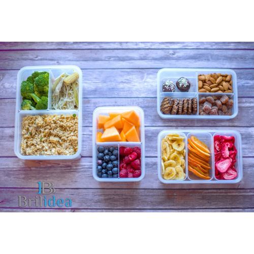  Brilidea Leakproof Bento Lunch Box - Food Storage Container with Airtight Lid and 3 Removable Compartment Dividers 1.22 QT, Odor Proof, Plastic, Freezer Fridge safe, Microwave Dishwasher sa