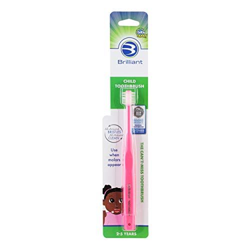  [아마존베스트]Brilliant Child Toothbrush by Baby Buddy - Ages 2-5 Years, When Molars Appear, BPA Free Super-Fine Micro Bristles Clean All-Around Mouth, Kids Love Them, Pink, 1 Count