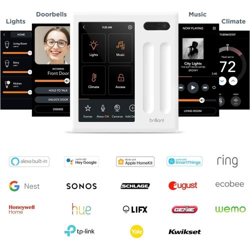  [아마존베스트]Brilliant Smart Home Control (2-Switch Panel)  Alexa Built-In & Compatible with Ring, Sonos, Hue, Kasa/TP-Link, Wemo, SmartThings, Apple HomeKit  In-Wall Touchscreen Control for