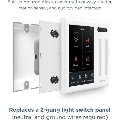  [아마존베스트]Brilliant Smart Home Control (2-Switch Panel)  Alexa Built-In & Compatible with Ring, Sonos, Hue, Kasa/TP-Link, Wemo, SmartThings, Apple HomeKit  In-Wall Touchscreen Control for