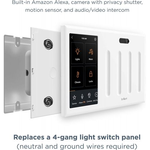  [아마존베스트]Brilliant Smart Home Control (4-Switch Panel)  Alexa Built-In & Compatible with Ring, Sonos, Hue, Kasa/TP-Link, Wemo, SmartThings, Apple HomeKit  In-Wall Touchscreen Control for