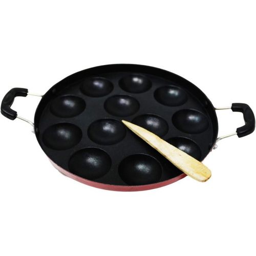  [아마존베스트]Brilliant 12 Cavities Non Stick Appam Patra with Lid,Red (Paniyarrakal/Paniyaram/Appam Pan/Maker/Pan Cake Maker)