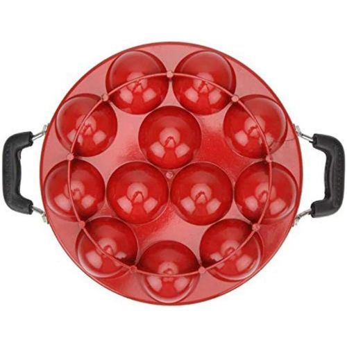  [아마존베스트]Brilliant 12 Cavities Non Stick Appam Patra with Lid,Red (Paniyarrakal/Paniyaram/Appam Pan/Maker/Pan Cake Maker)