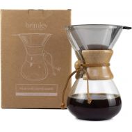 [아마존베스트]Pour Over Glass Coffee Maker 27oz - Brimley Glass Coffee Dripper with Wooden Collar and Metal Filter